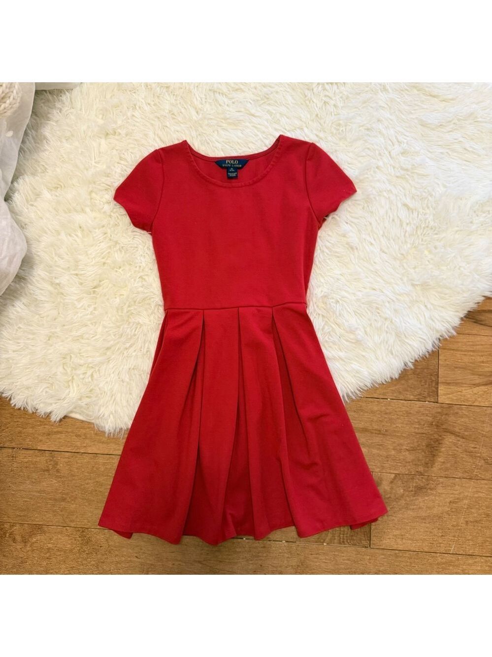 Polo Ralph Lauren Red Pleated Skater Dress Girls Medium 8-10 Preppy Vibe